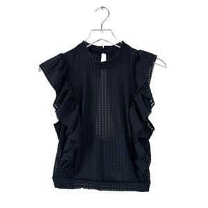Maeve by Anthropologie Crop Ruffle Black Mesh Top Size Medium